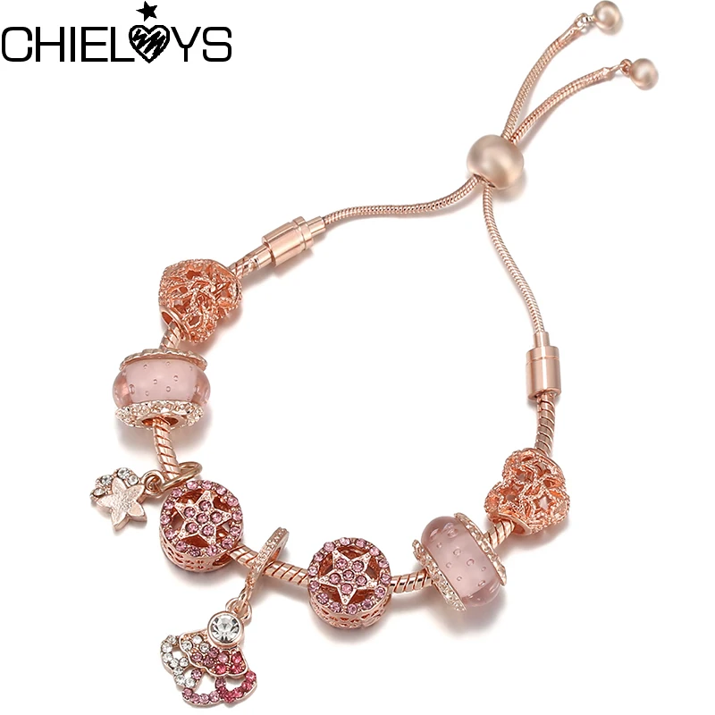 

Fashion Rose Gold Adjustable Charm Bracelet Crystal Star Charm Beads Pendant Brand Bracelet For Women Jewelry Gifts Dropshipping