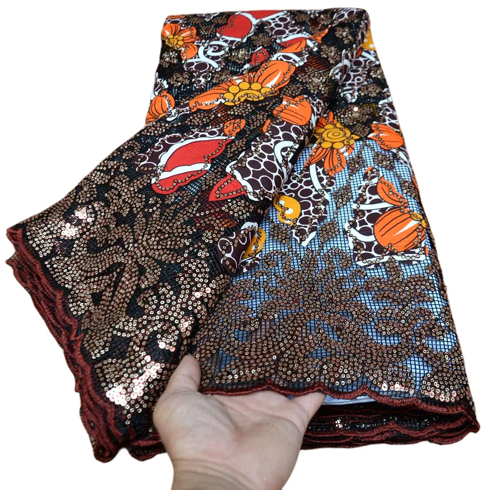 

Африканская ткань с настоящими восковыми принтами, Смешанная французская кружевная ткань с блестками для свадьбы, Высококачественная афри...