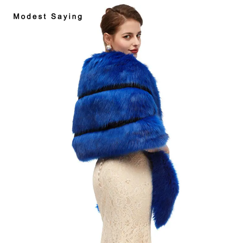 Свадебные накидки из искусственного меха Королевского синего цвета шали для