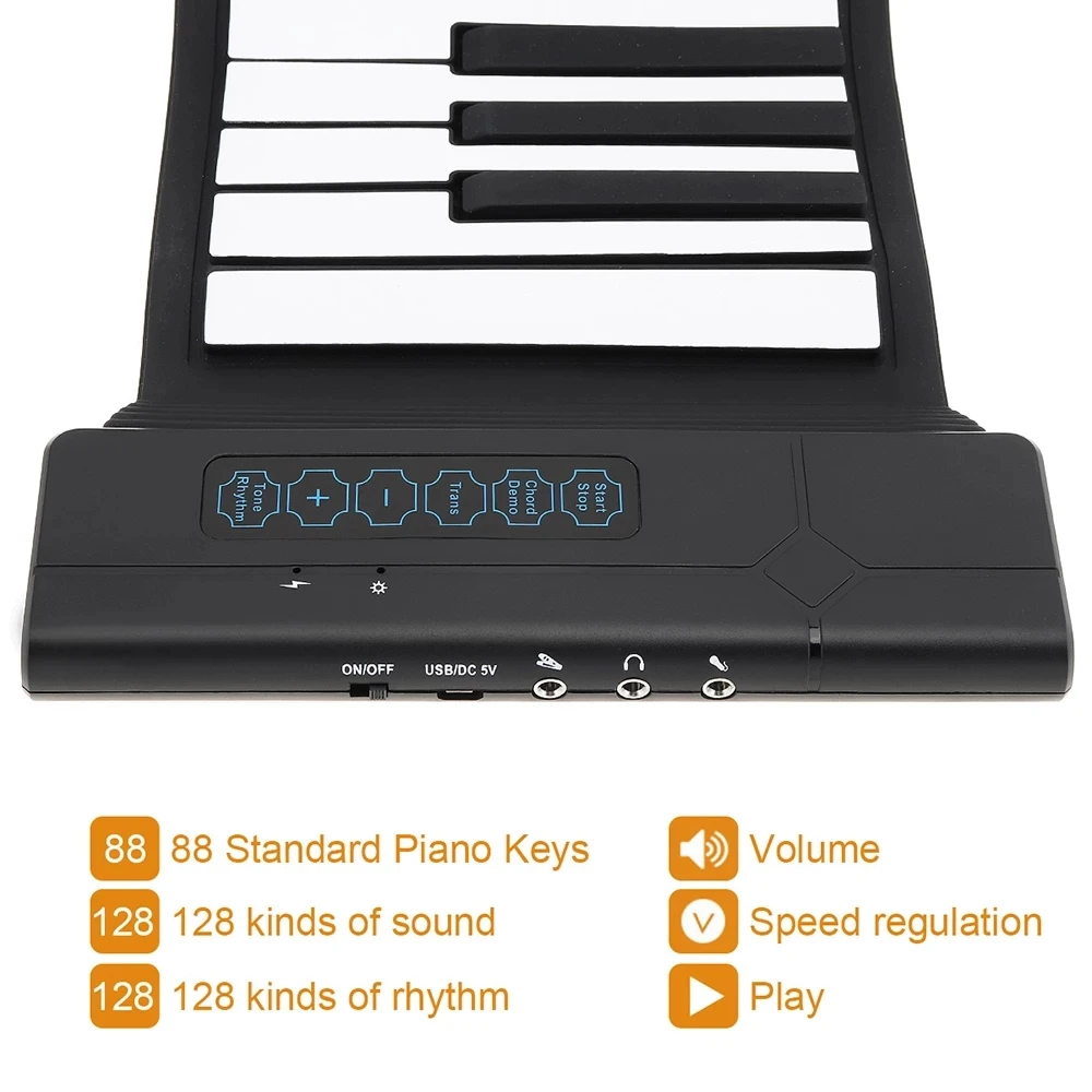 88 Key Electronic Piano Flexible Keyboard USB Portable Collapsible ABS Soft Plastic Silicone