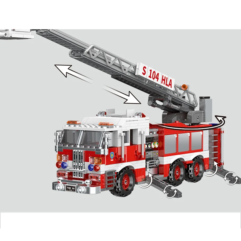 Городская серия пожарная машина лестница модель автомобиля строительные блоки