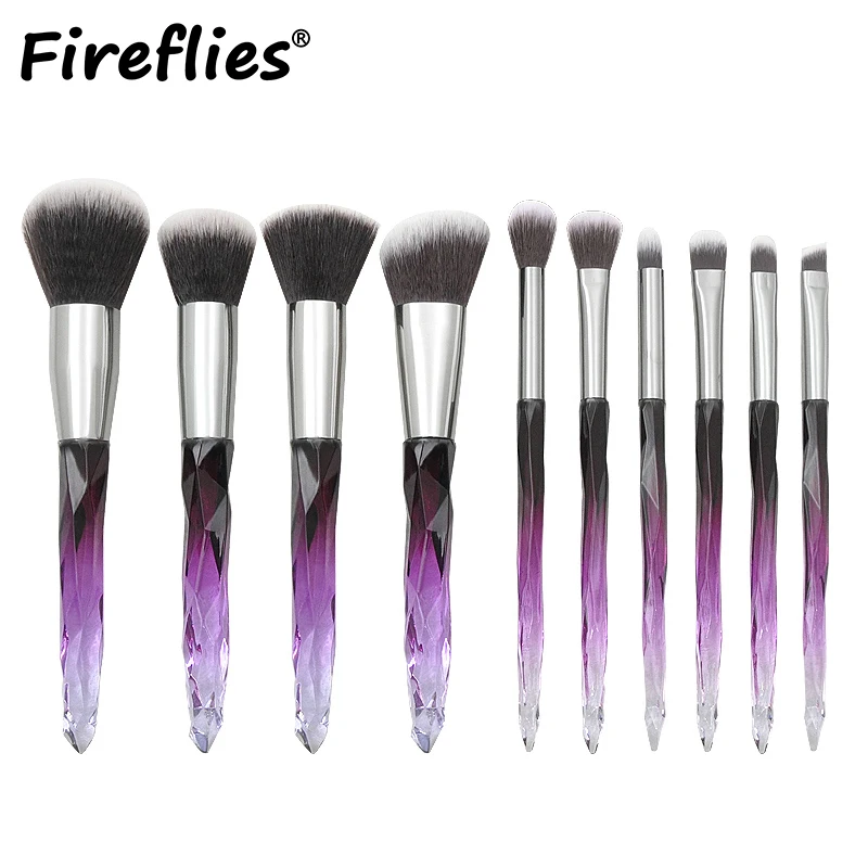 

Fireflies Makeup Brushes (10PCS/SET) Purple/Silver Professional Brush Natural Hair Foundation Powder Blushes Free Shipping