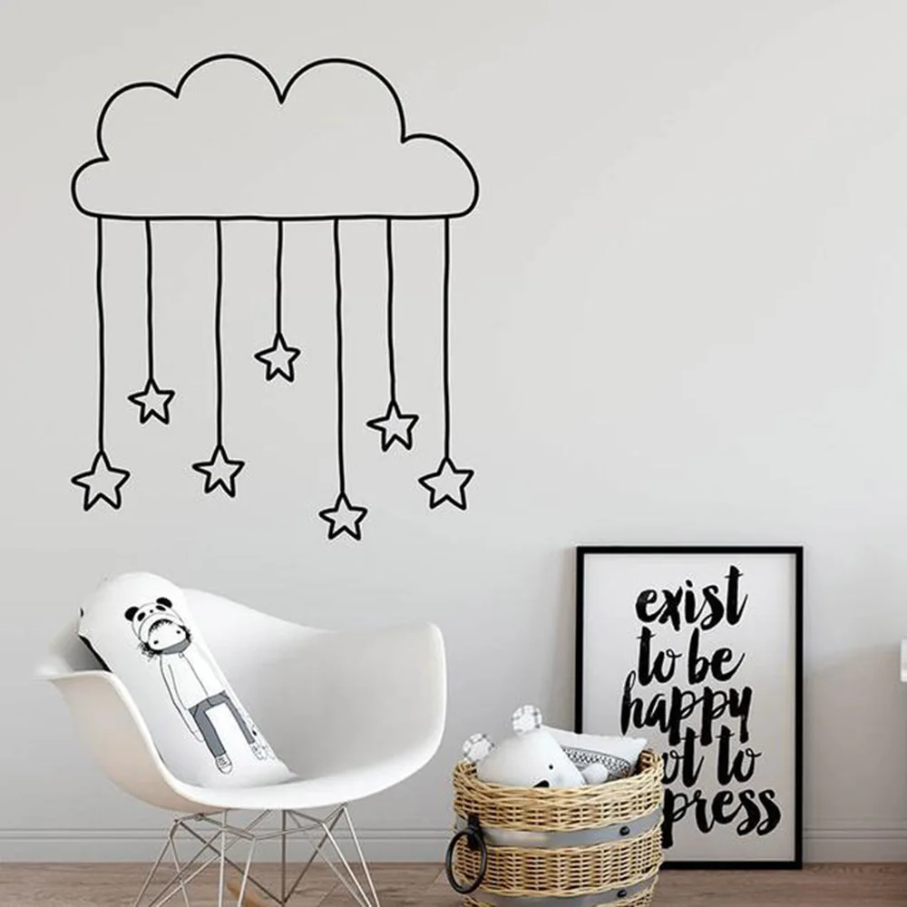 

Cloud Hanging Stars Wall Decal Nursery Cut Stars Decals Kids Room Decor Unique Vinyl Wall Stickers Girl Room Decoration C013