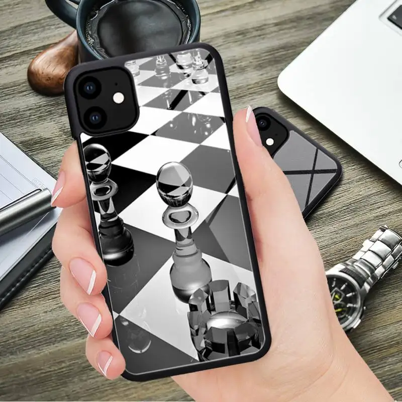 Черно-белый резиновый чехол в шахматы для телефона iphone 11 12 13 Pro Max XS 8 7 6 6S Plus X 5S SE 2020