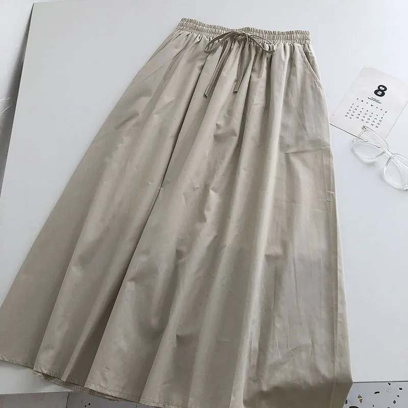 

Kimutomo Solid Bow Lace Up Skirt Women 2021 Summer New Fashion Ladies Simple Gentle High Waist Elastic A-line Skirt Elegant