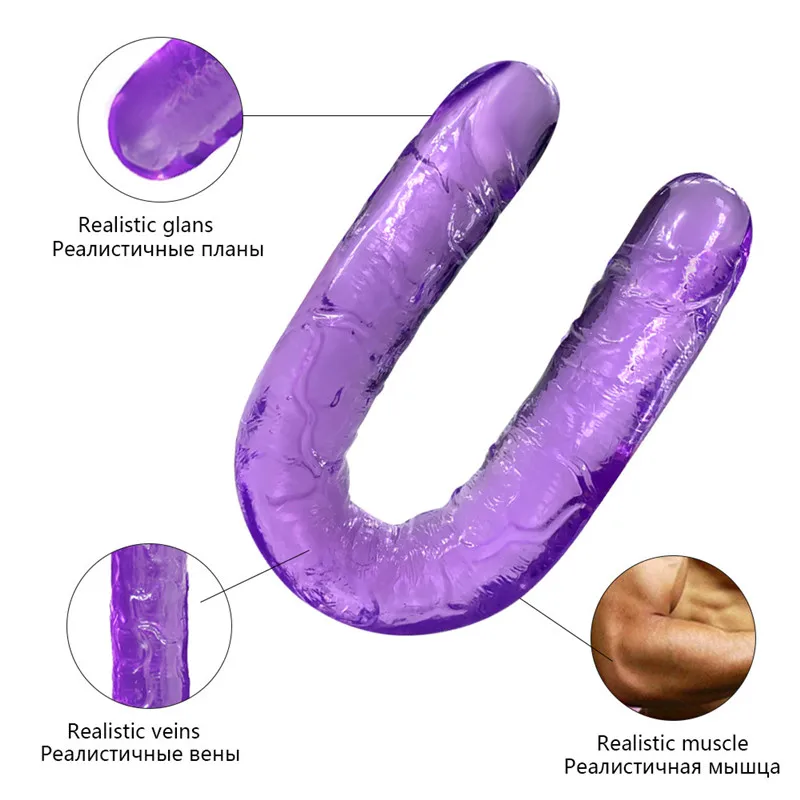 Двойной реалистичный фаллоимитатор гибкий мягкий Желе Вагина анальный Женский