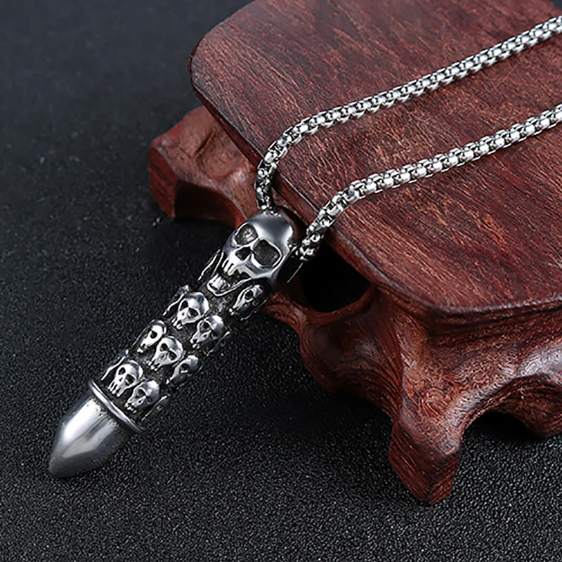 CHUKUI панк Рок нержавеющая сталь череп ожерелье с пулей цепочкой для мужчин