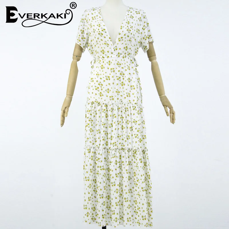 

Everkaki Floral Print Boho Long Dress Women Summer Deep V Neck Beach Vestidos Ladies Maxi Dresses Casual Female 2020 New Fashion