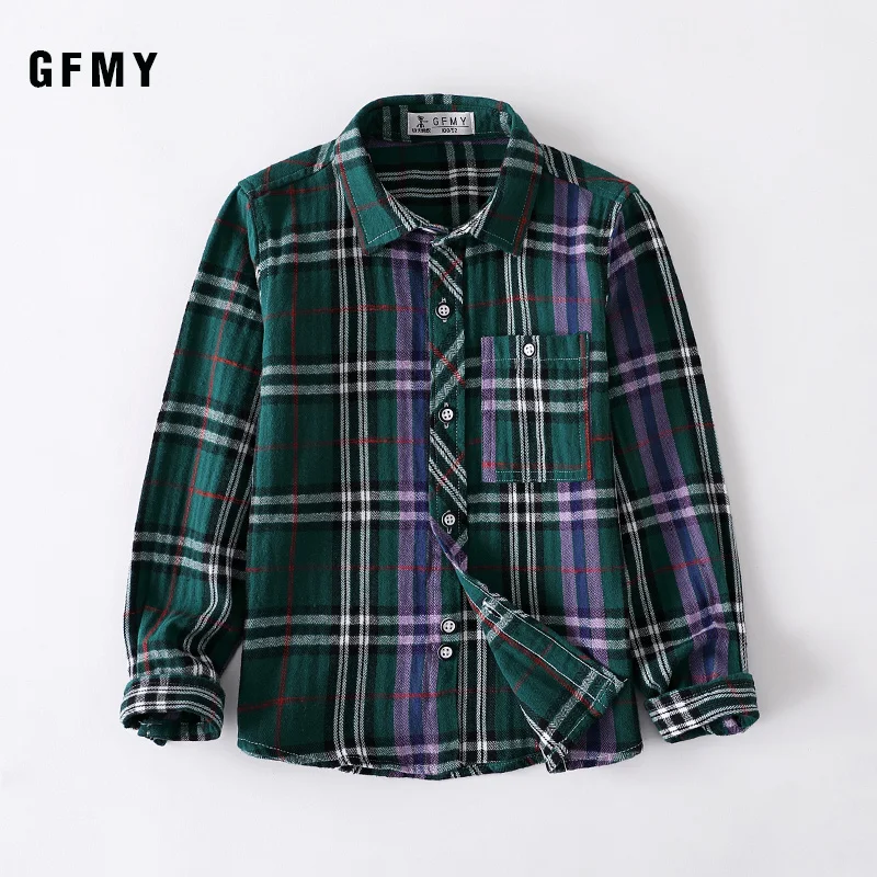 

GFMY 2020 spring 100% Cotton Full Sleeve Fashion kids Plaid Shirt 3T-14T Casual Big Kid Clothes Can Be a Coat