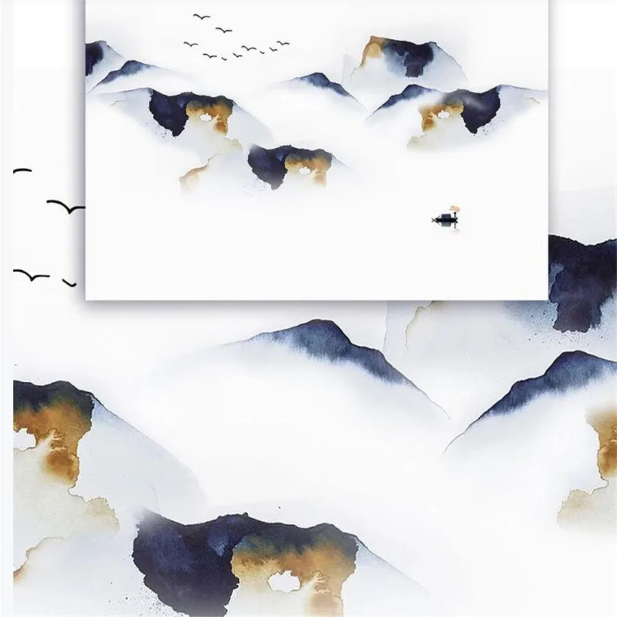 Настенные 3D-обои на заказ абстрактные ручная роспись чернила ландшафт