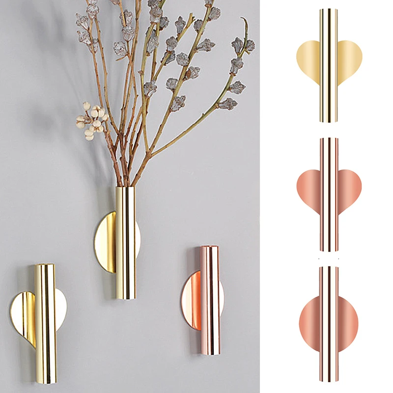 

Wall Hanging Vase Nordic Style Golden Wall Flower Living Room Entrance Wall Blossom Vase Punch-Free DIY Flower Home Decorations
