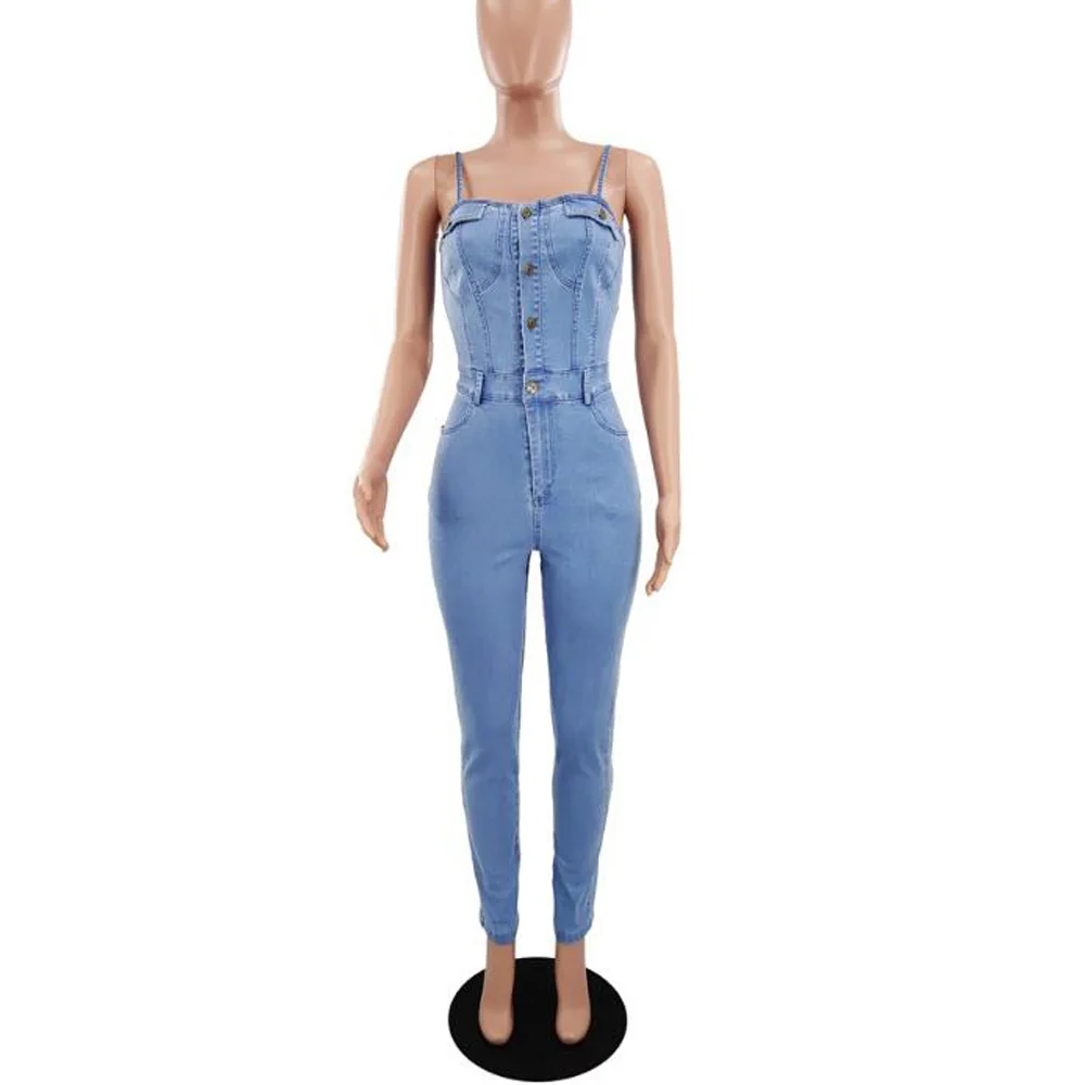 Plus Size Denim Jumpsuit Women Overalls Single-Breasted Buttons Rompers Party Clubwear Sexy Bodycon Jumpsuits Jeans Pants |