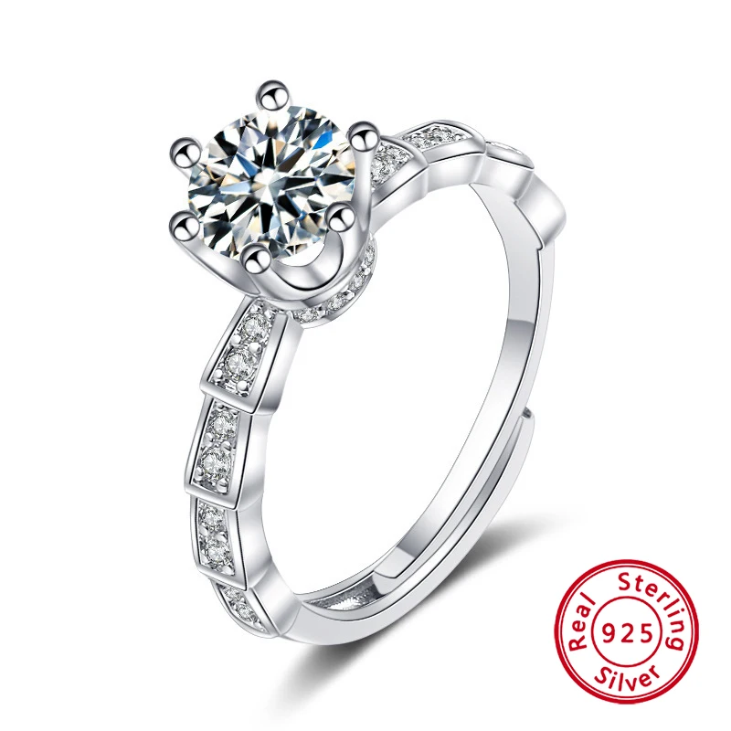 

2021 Classical Zircon Adjuestable Size Luxury 925 Silver Ring Charm Women Engagement Wedding Bands Jewelry Gifts