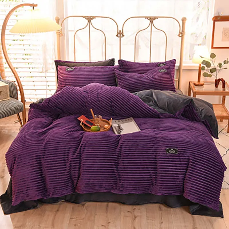 

4PCS Plain Color Thicken Flannel Warm Bedding Set Velvet Duvet Cover Bed Sheet Pillowcases Home Bed Linens