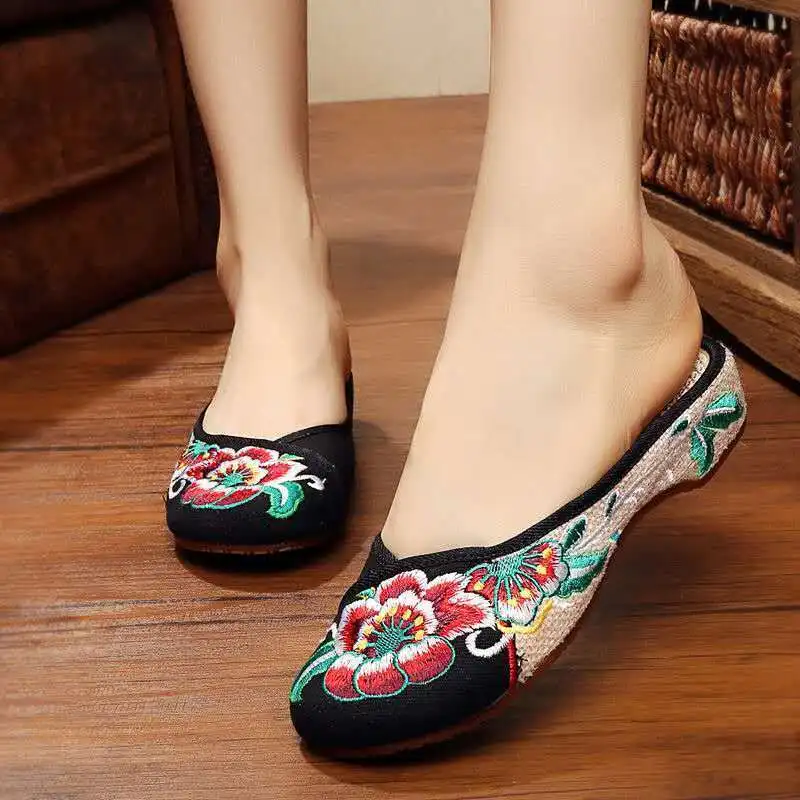 

Marlisasa Women Cute Light Weight Slip on Chinese Traditional Embroidery Slippers Ladies Casual Red Ballet Dance Slides H2256