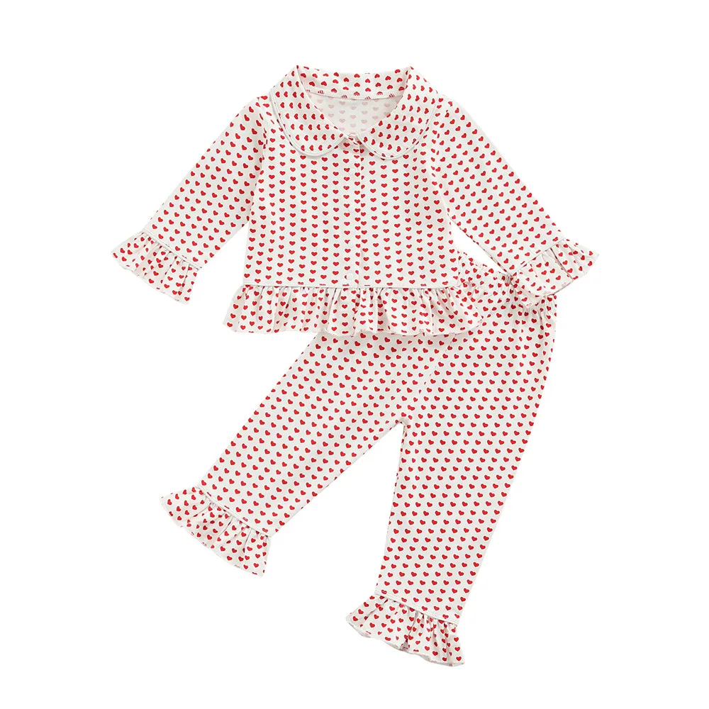 

Baby Girl Valentine's Day Clothes Heart Print Pajama Set Shirt Top Pants 18M-6Y Kids Children Festival Costume Sleepwear Pyjamas