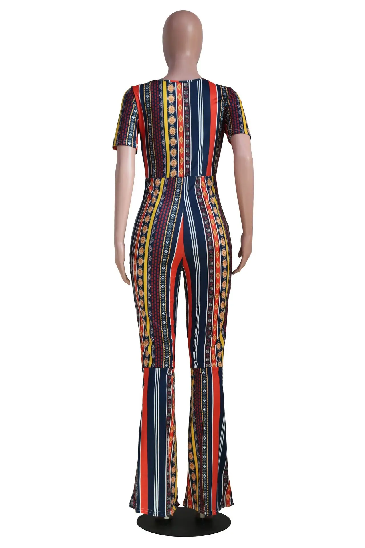 Женский полосатый комбинезон Adogirl с принтом коротким рукавом и круглым вырезом