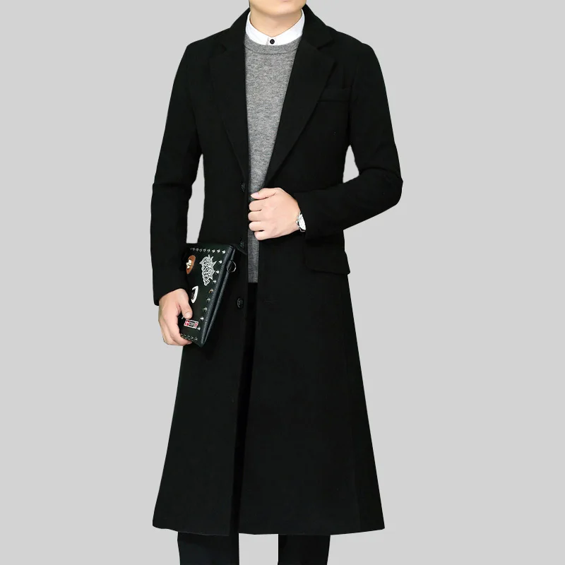 Осенне-зимнее Мужское пальто твидовое с воротником-стойкой Молодежная шерстяная