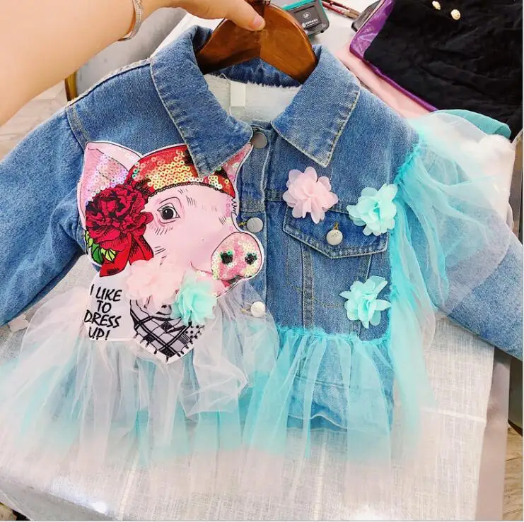 2019 г. зимнее милое флисовое джинсовое пальто из сетчатой ткани с героями