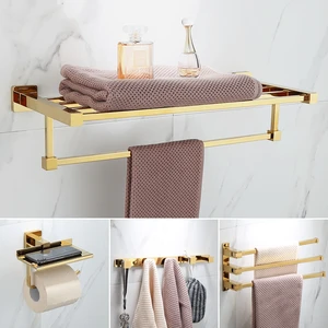 Скандинавская латунная фурнитура для ванной комнаты, Прочная полка для душа, Роскошная золотая вешалка для полотенец, золотые аксессуары для ванной комнаты