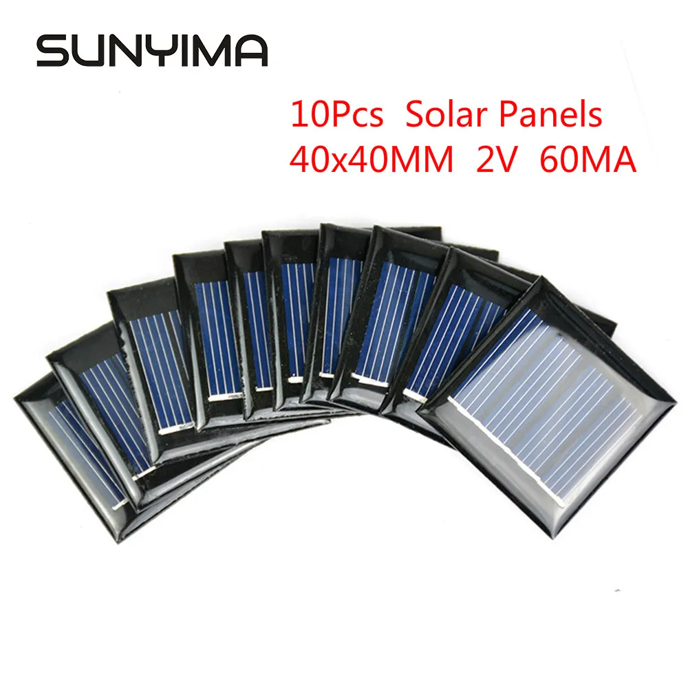 Солнечные панели SUNYIMA 10 шт. 40x40 мм 2 В 60 мА|Солнечная батарея| |