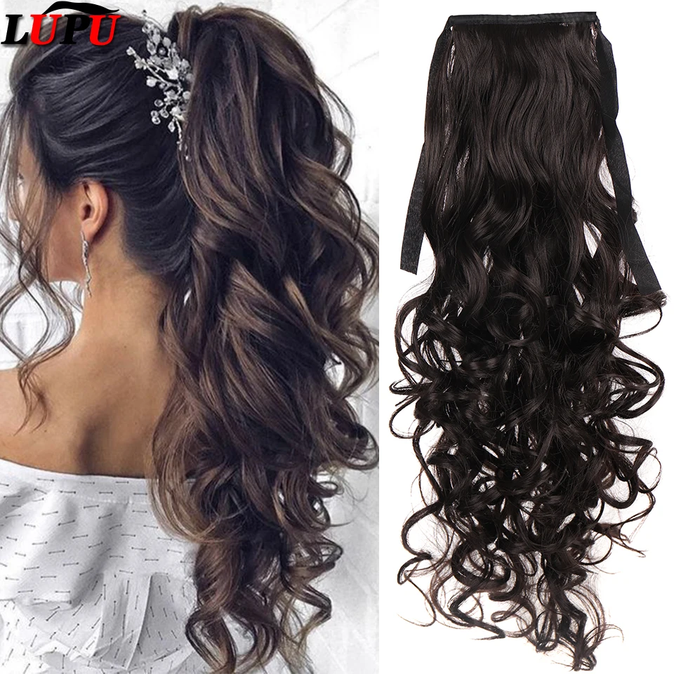 

LUPU Synthetic Women Ponytail Clip in Hair Extensions Wavy Curly Style Pony Tail Wig Hairpiece Heat Resistant Blonde False Hair