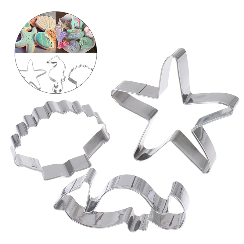 3pcs Ocean Series Baking Mould Seahorse Starfish Seashell Cookie Cutter Mold  Birthday Fondant Biscuit Mould Mousse Ring Mould