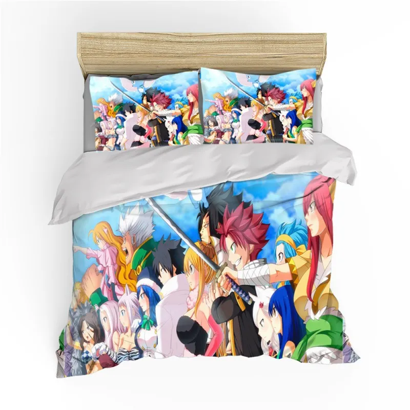 Magic World Comic Bedding Sets Fairy Tail Anime Character 3D Print Comforter Cover Pillowcase 2/3 Piece Bedspread for Girls Boys | Дом и сад