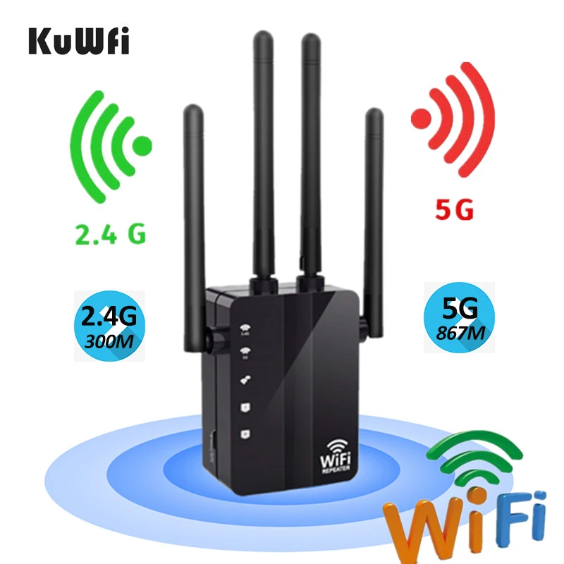 Беспроводной Wi Fi ретранслятор KuWFi 300/1200 Мбит/с двухдиапазонный усилитель сигнала