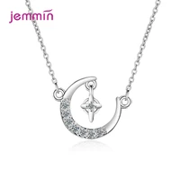 100 pure 925 sterling silver moon star cubic zircon pendant necklaces for womengirls birthday party jewelry gifts