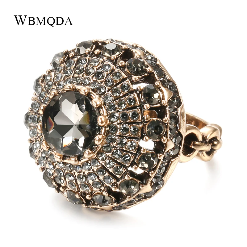 Wbmpda Boho Natural Stone Rings Luxury Vintage Crystal Antique Ring For Women Gold Color Party Christmas Gift Turkish Jewelry