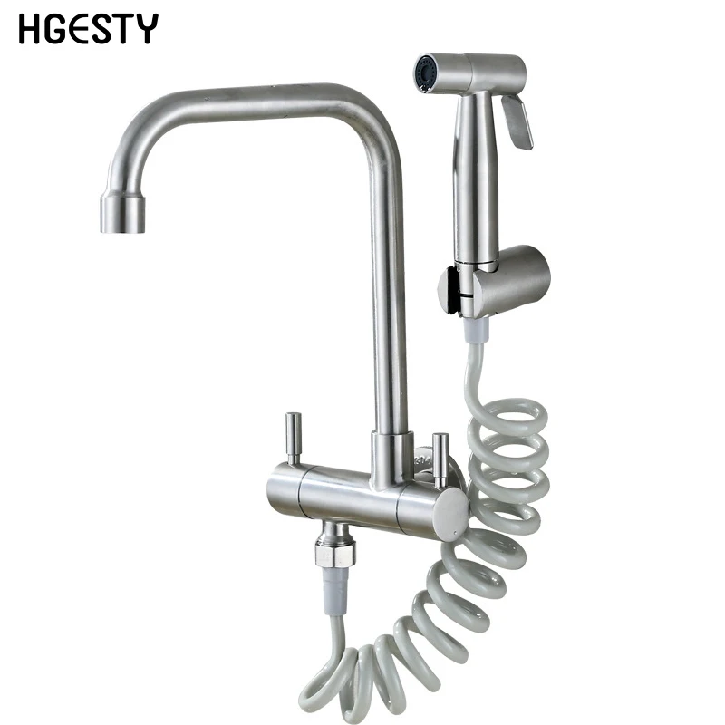 Wall Mount Kitchen Faucet Stainless Steel Cold Water Tap Quick Open Balcony Laundry Pool With Bidet Sprayer Shower Nozzle | Обустройство