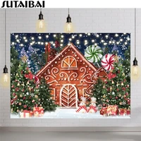 winter gingerbread house backdrop merry christmas lollipop trees glitter lights background child family xmas holiday party decor
