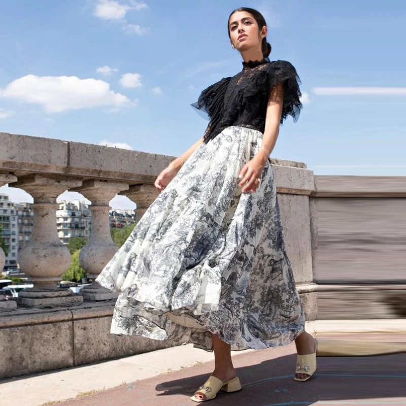 Модельер Летняя Новая Женская Винтажная Вечеринка кружевная оборками сексуальное короткорукавое платье из шифона с печатным узором и заплатками.