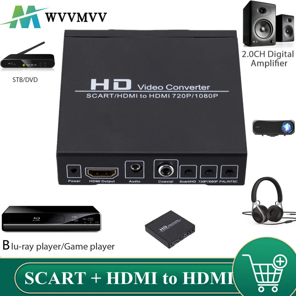 Full HD 1080P цифровой адаптер SCART HDMI-совместимый преобразователь видео высокого