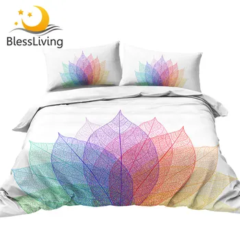 BlessLiving Leaf Bedding Set Plant Quilt Cover Texture Boho Bedclothes 3pcs Colorful Bed Set Cozy Bedlinen Nature Home Textiles 1