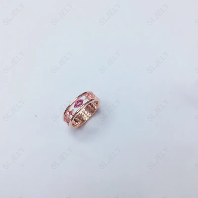 SLJELY модное розовое золото цвет 925 серебро розовые буквы EMBRASSE MOI кольцо на палец с красной губой циркон женские брендовые ювелирные изделия