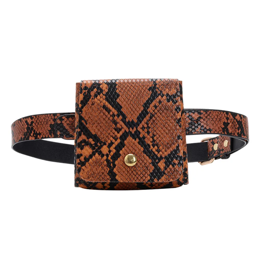Коричневый Women Waist Bag Fanny Pack snake Printed Outdoor Sports Belt bag mini coin Purse Pouch Hasp Messenger Bag Chest Bags heuptas new - Цвет: Коричневый