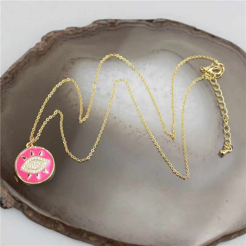 Ожерелье в форме глаза из эмали с покрытием из циркония нового дизайна, популярная медная цепочка, дешевая оптовая продажа, 10 штук в наборе, 19 дюймов.