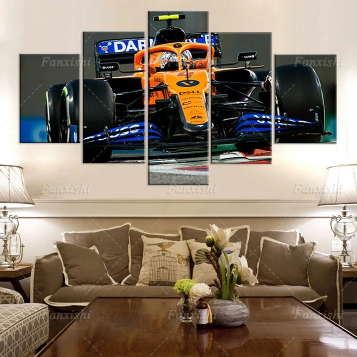 

F1 Racing Track Car Mclaren MCL35 Lando Norris 5-Pieces-Poster Wall Art Canvas Painting Prints Modular Pictures Decor Man Gift