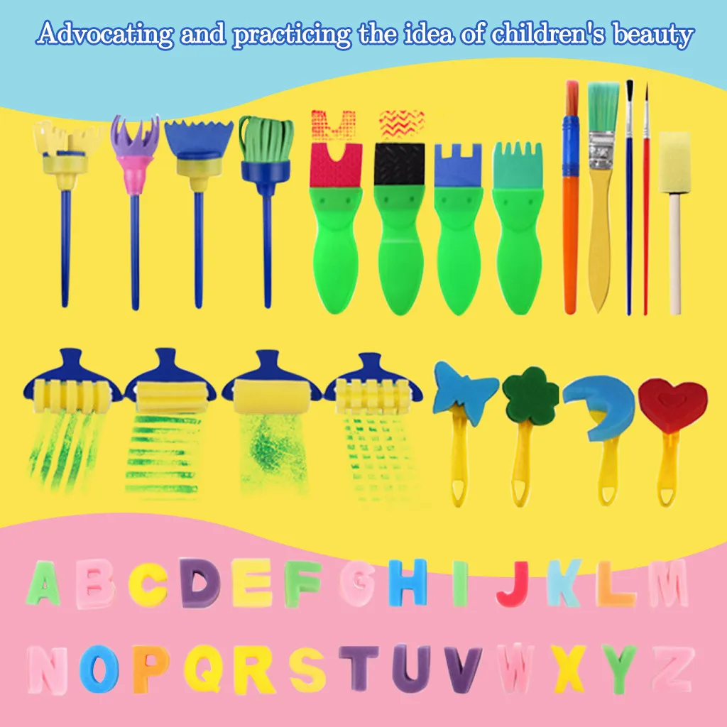 

Hot sale 30pcs Children Sponge Paint Brushes Drawing Tools for Children Early Painting Arts Crafts DIY