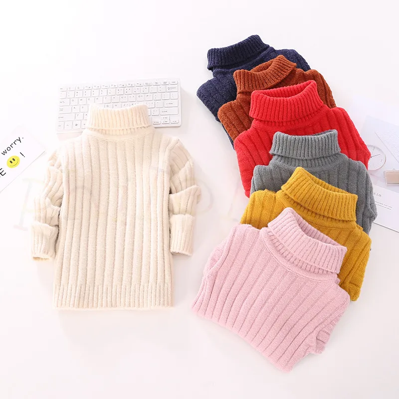 

Autumn Winter Baby Girls Solid Thick Turtleneck Shirts Baby Clothes Long Sleeves High Collar Pullover Sweater Boys Casual Coats