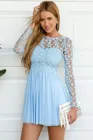 Небесно-голубого цвета с длинными рукавами и кружевом кроше на возраст шифоновое платье с коротким и широким подолом Короткие Выпускные платья для выпускного вечера для летних каникул Элегантные Дешевые Короткие случая