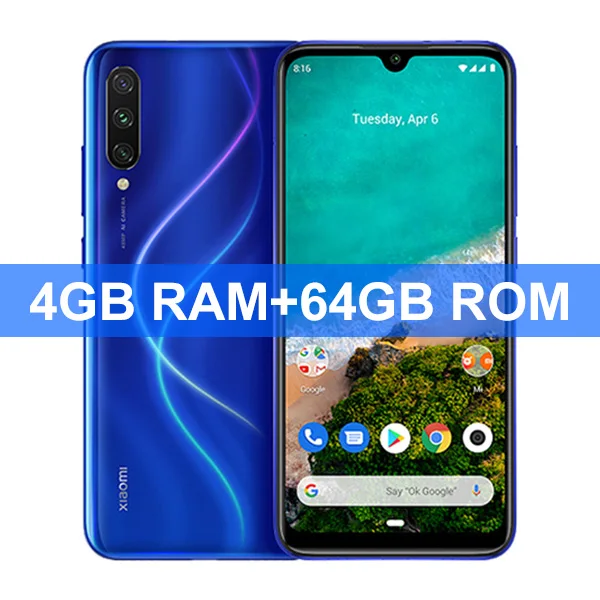 Глобальная версия Xiaomi mi, мобильный телефон A3 mi A3, 4 ГБ, 64 ГБ, Восьмиядерный процессор Snapdragon 665, 6,088 дюймов, 48MP+ 32MP, камера AI, 4030 мА/ч - Цвет: Blue 4GB 64GB