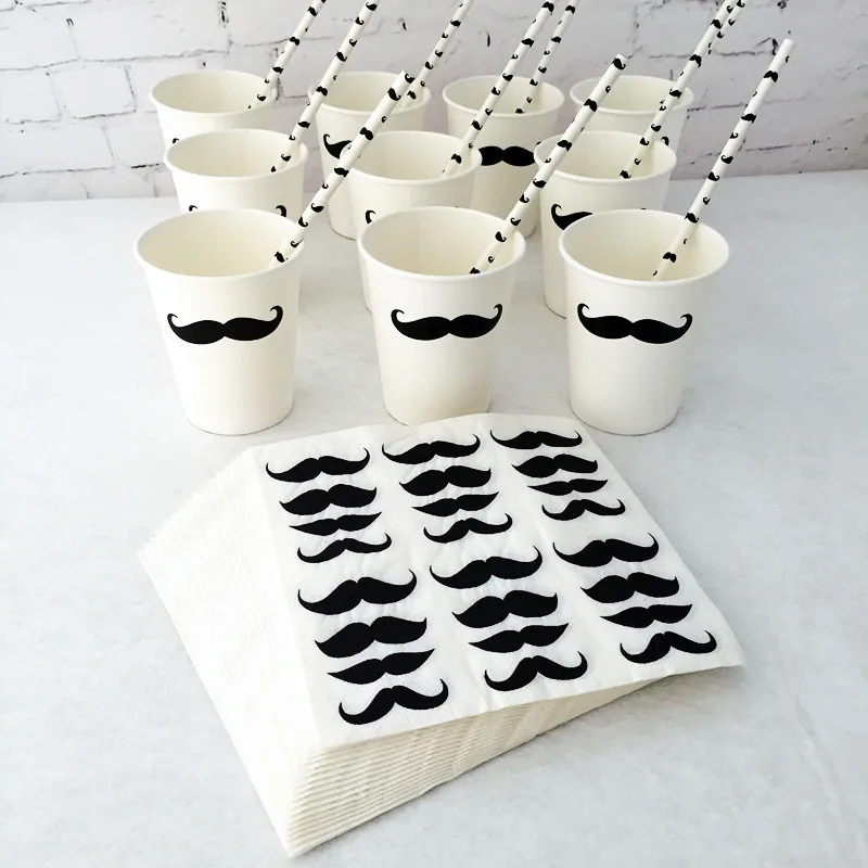 

20 Sets Moustache Party Banner Tableware Party Moustache Decoration Paper Cups Napkins Straw Garlands Baby Boy Birthday Decor