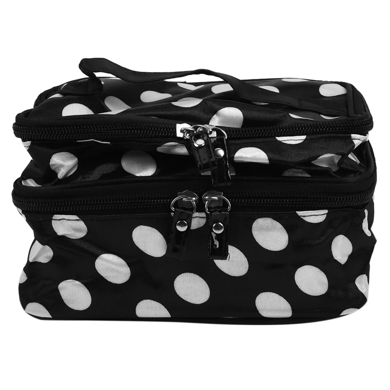 

Black Travel Cosmetics Make Up Bags Beauty Womens Organiser Toiletry Purse Handbag Polka Dots Design Gift