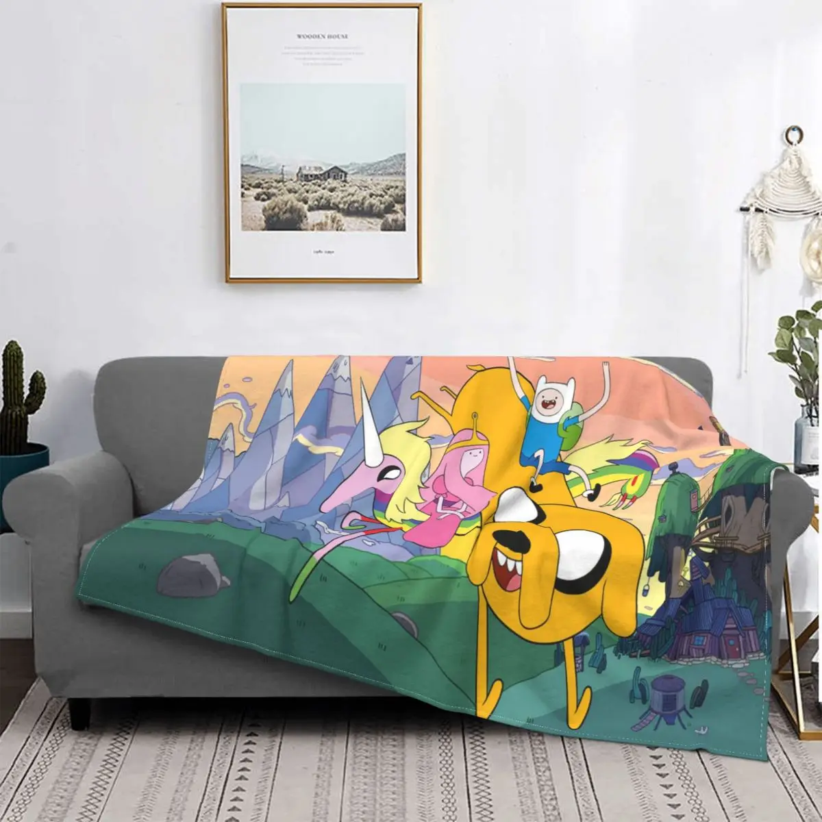 

Adventure Time-manta de lana con estampado de Finn y Jake, manta fina y ligera portátil de dibujos animados para cama y coche