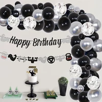 gym theme birthday party decorations balloons garland kit black gray for men cross fit fitness themed birthday party supplies