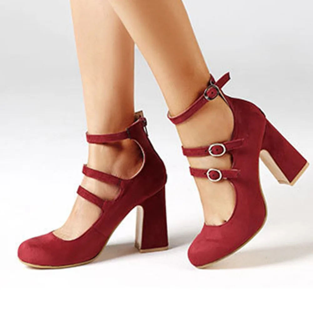 

2022 Women Shoes Elegant Mary Janes Buckles Strap Block High Heeled Big Modern Lady Party Pumps heels zapatos de mujer