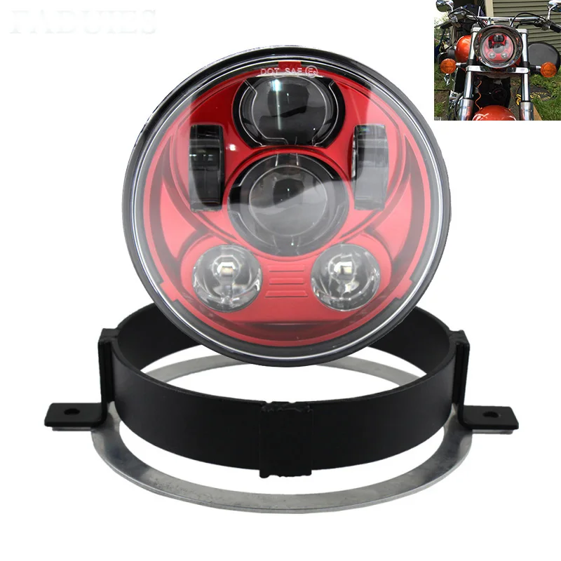 Black/Chrome 5.75 inch Motorcycle LED Headlight For Honda-Motorcycle VTX 1800/VTX 1300 5 3/4&quot Kit with Bracket |